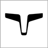 A simple black abstract shape on a white background, resembling a stylised animal head or horns.