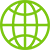 Green globe icon with horizontal and vertical lines representing continents and latitude, typically symbolising the internet or global connectivity.