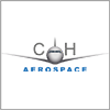 Logo with an aeroplane nose, the letters C and H above, and the word AEROSPACE in blue below.