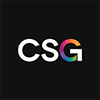 White letters CSG on a black background, with the G in a colourful gradient of blue, pink, yellow, and green.