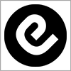 A bold, stylised lowercase e and c combined in white on a black circular background.