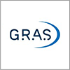 GRAS logo with the letters G.R.A.S in black and a blue curved line on a white background.
