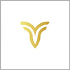 A gold, abstract, symmetrical logo resembling a stylised bird or wings on a white background.