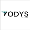 Odys Aviation logo with stylised O in black and teal design, and Aviation written below in smaller letters.