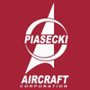 White Piasecki Aircraft Corporation logo on a red background, featuring stylised text and an abstract shape.