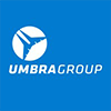 White stylised aeroplane inside a circle next to UMBRAGROUP on a blue background.
