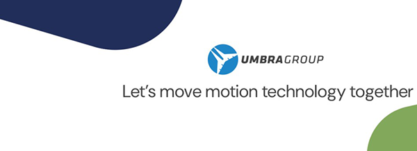 UMBRA Group logo with the text Let's move motion technology together on a white background with blue and green shapes.