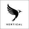 A black, stylised bird with spread wings above the word VERTICAL on a white background.