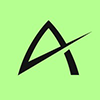 A stylised black letter A with a diagonal line through it on a light green background.
