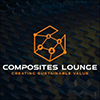 Orange geometric logo above Composites Lounge: Creating Sustainable Value on a dark, patterned background.