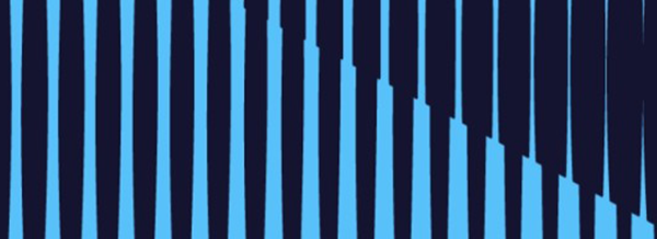 Vertical dark blue bars on a light blue background, forming a stepped diagonal edge from top right to bottom left.