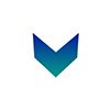A blue and green downward-pointing chevron shape on a white background.